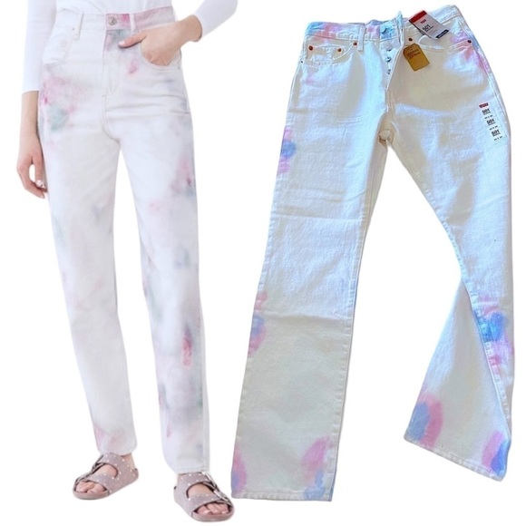 NWT LEVIS Strauss 501 Button Fly High Waist Straight Jean 30x 30 White …Hippie - Picture 1 of 16
